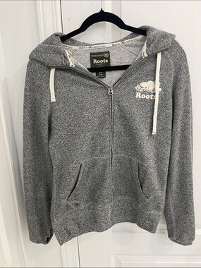Roots Heather Grey Full-Zip Hoodie with White Logo